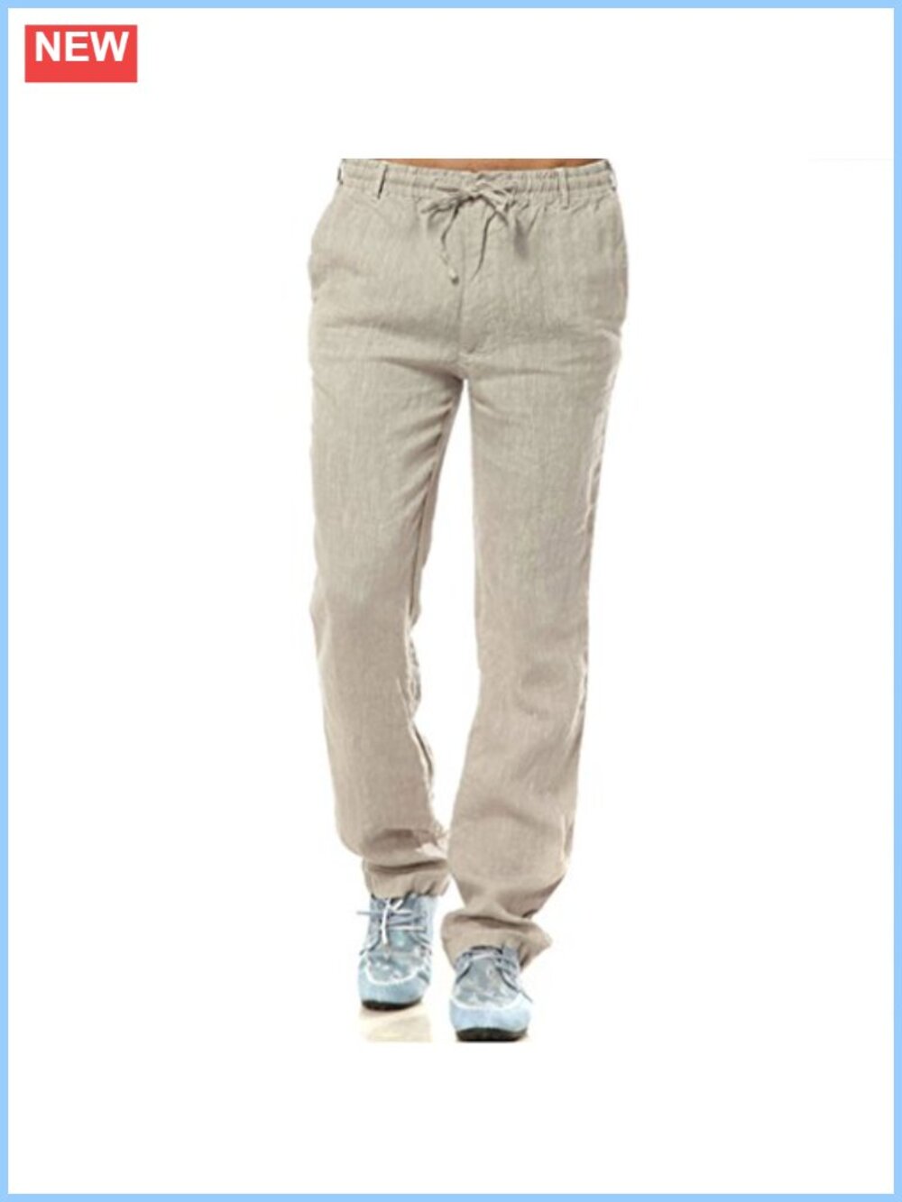 Men's Linen Pants Drawstring Elastic Waist Lightweight Summer Casual